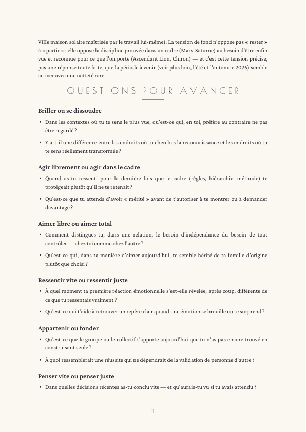 Page des questions pour avancer